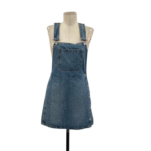 Free People Louise Denim Skirtall Overall Dress Medium Wash Blue Size 0 - Picture 2 of 13
